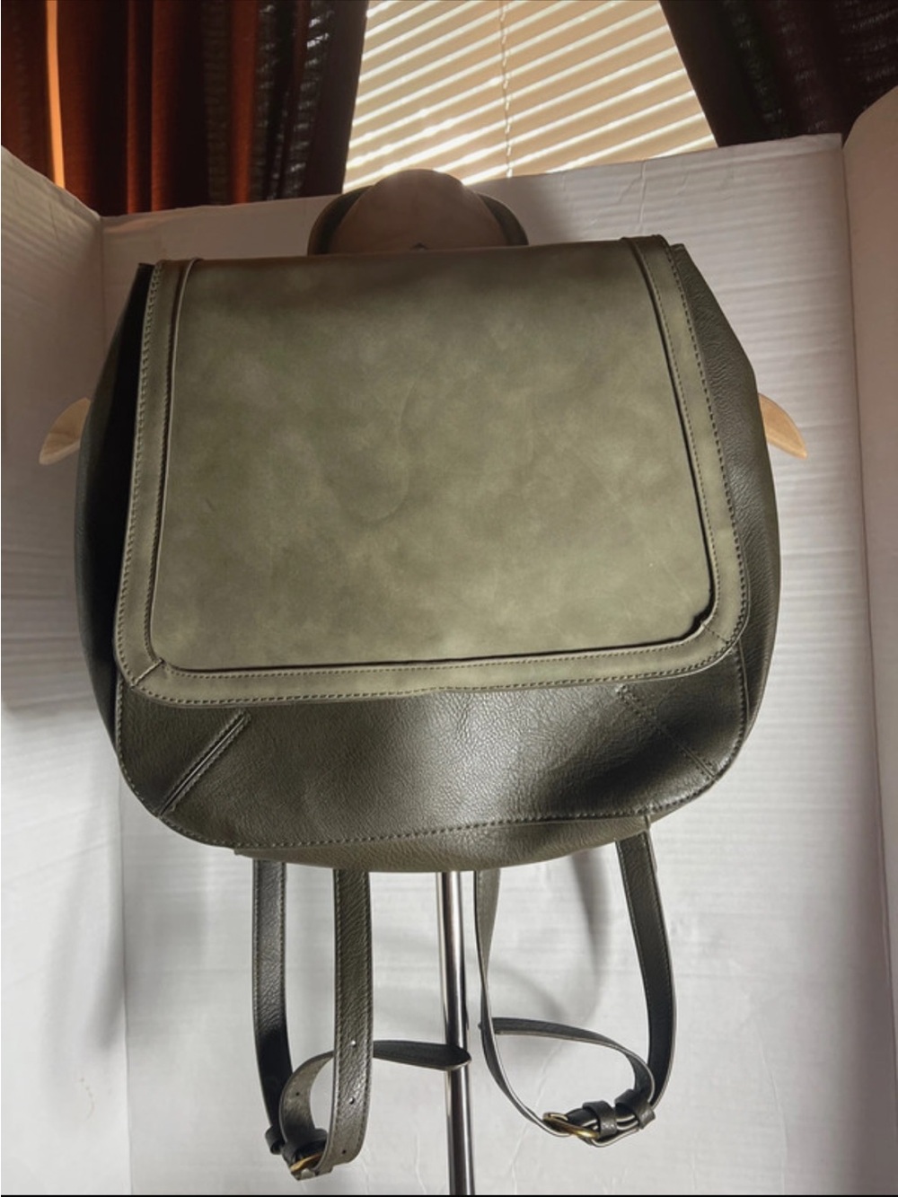 Olive Green Faux Leather Backpack Purse